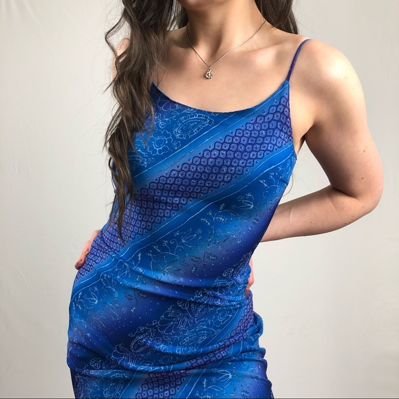 90s blue paisley & ombré stripe effect maxi dress - Picture 2 of 4